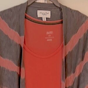 American Eagle Cardigan Size Small  Orange Gray Women's Lightweight Knit Sweater